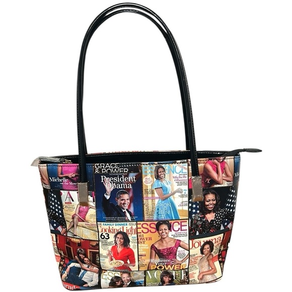 NWOT Michelle Obama First Lady Glossy Magazine Print Collage Vinyl Handbag Purse - Picture 1 of 16